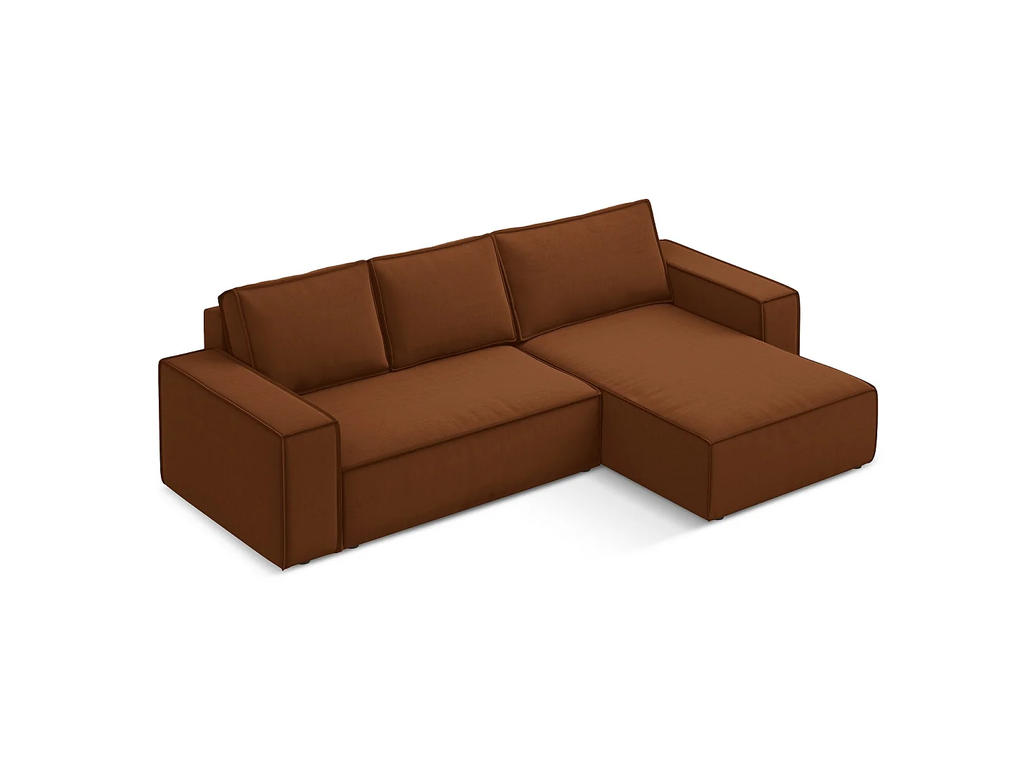 Ecksofa mit Schlaffunktion - Ecke Rechts - Samt - Terrakotta - LIVORNO