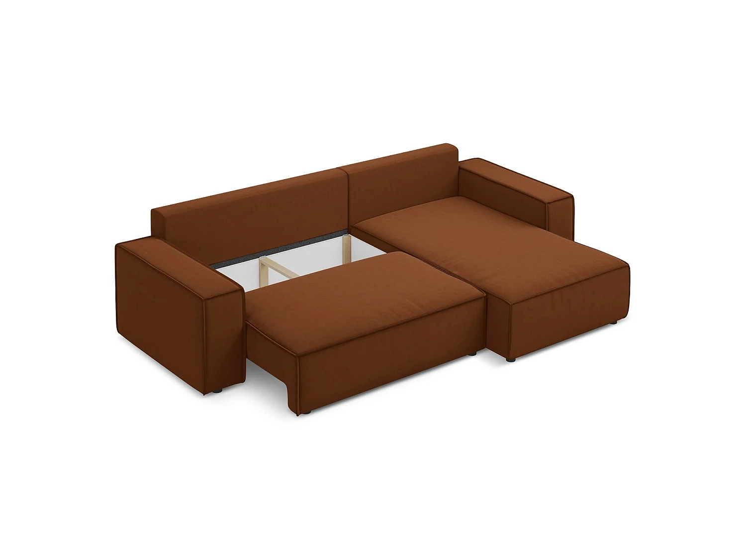 Ecksofa mit Schlaffunktion - Ecke Rechts - Samt - Terrakotta - LIVORNO