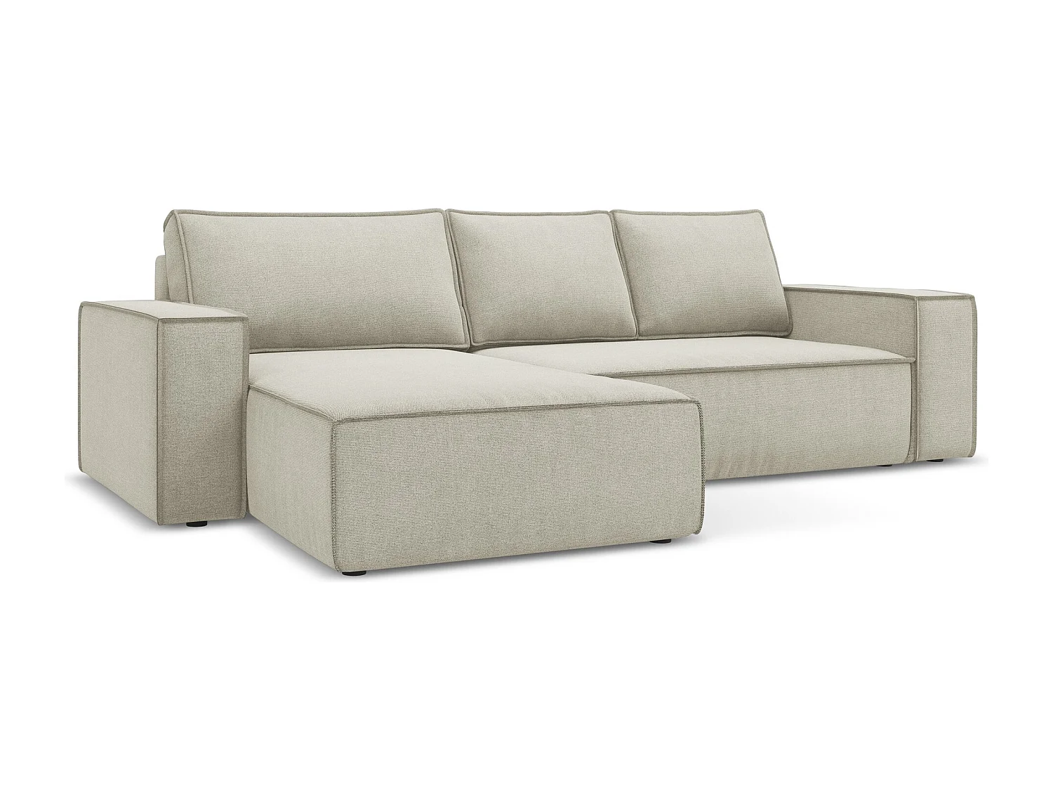 3-Sitzer Ecksofa mit Schlaffunktion - Ecke Links - Strukturstoff - Hell beige - KIMO