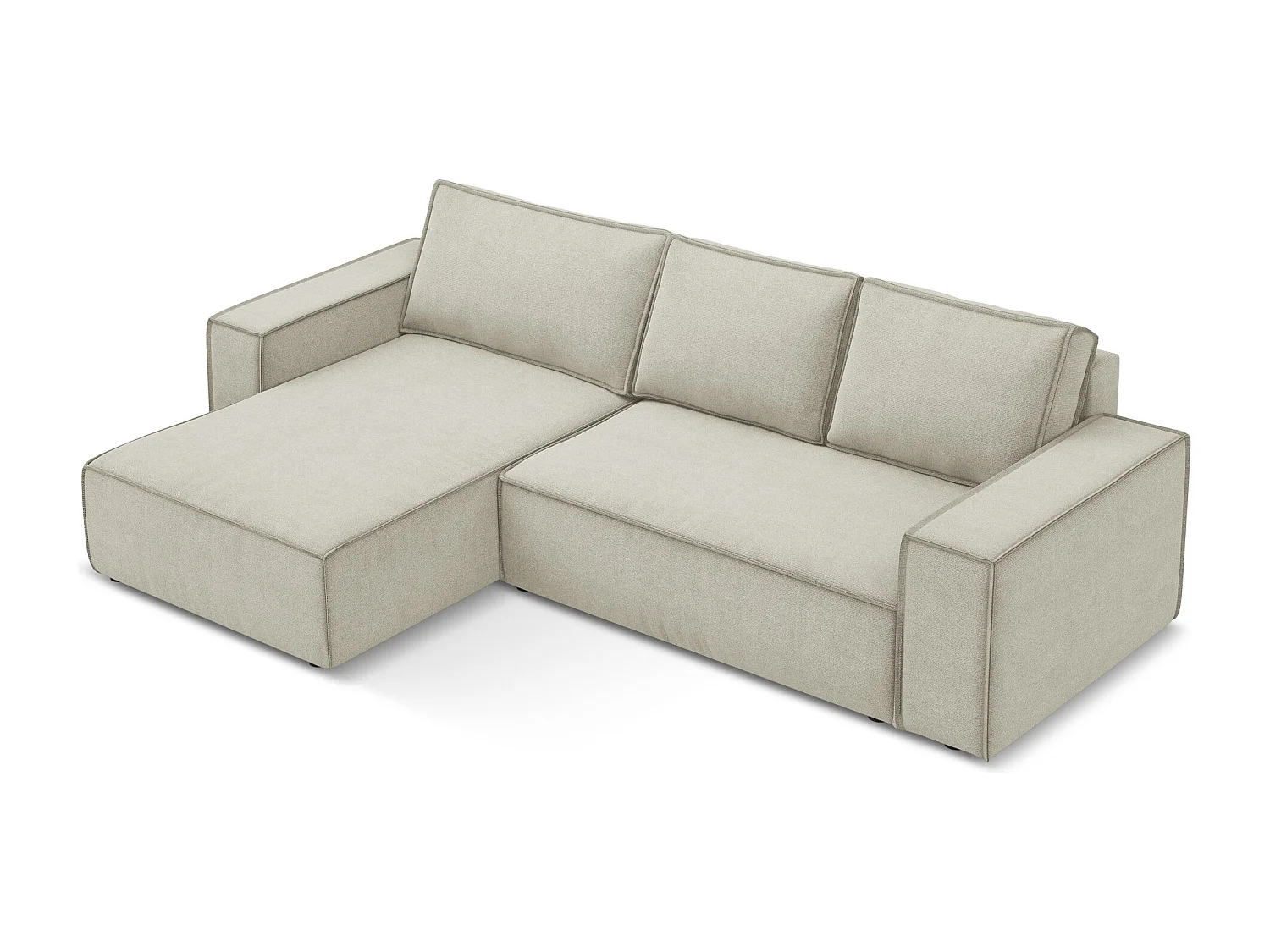3-Sitzer Ecksofa mit Schlaffunktion - Ecke Links - Strukturstoff - Hell beige - KIMO