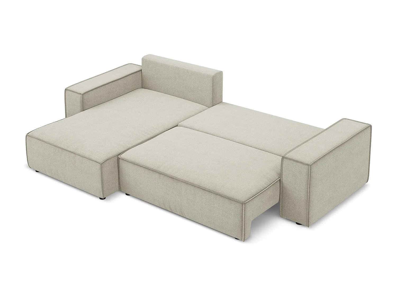 3-Sitzer Ecksofa mit Schlaffunktion - Ecke Links - Strukturstoff - Hell beige - KIMO
