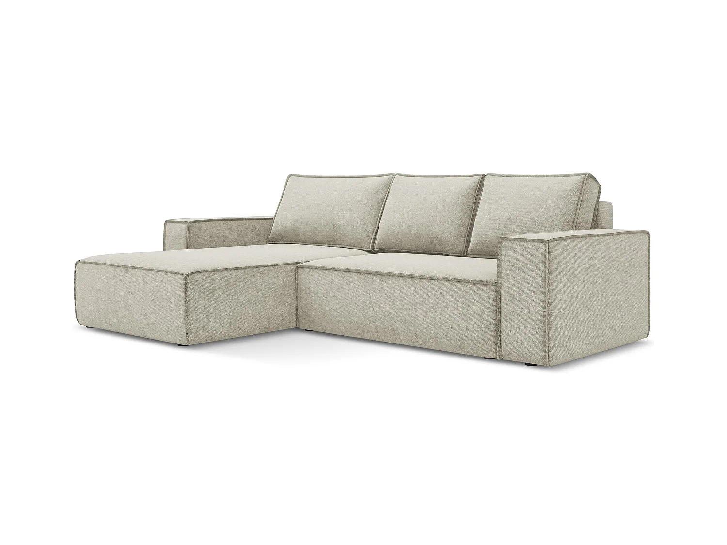3-Sitzer Ecksofa mit Schlaffunktion - Ecke Links - Strukturstoff - Hell beige - KIMO