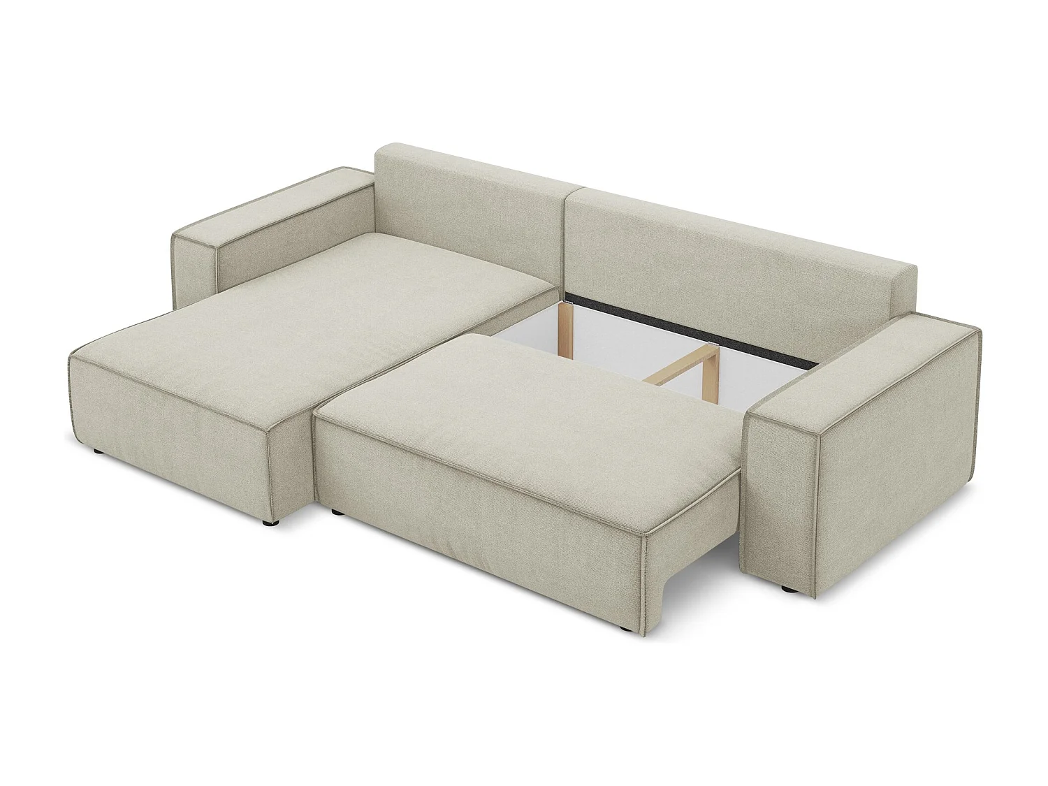 Canapé d’angle 3 places gauche convertible en tissu texturé - beige clair - KIMO