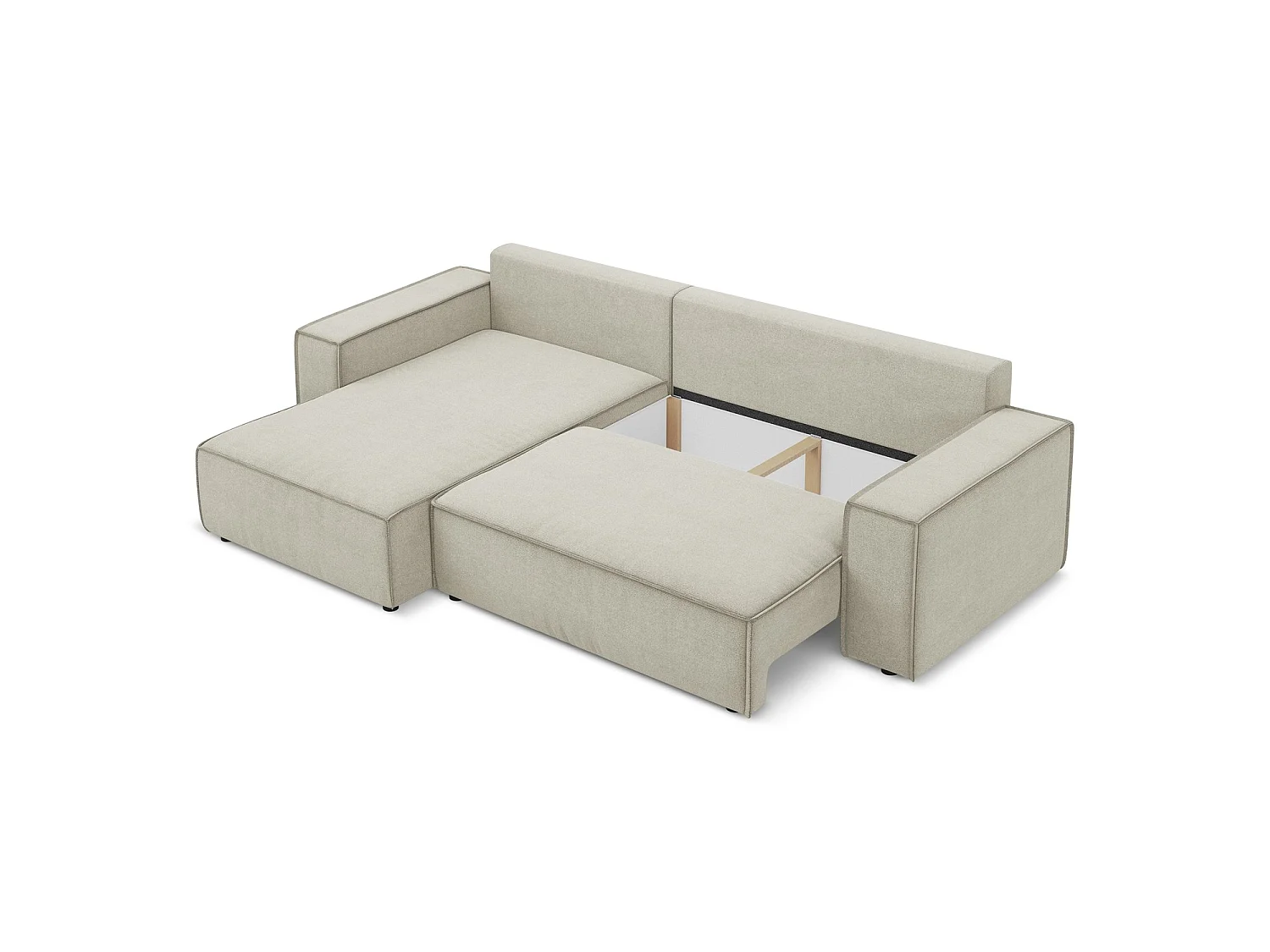 Hoekslaapbank links van lichtbeige textuurstof - LIVORNO