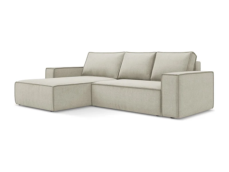 3-Sitzer Ecksofa mit Schlaffunktion - Ecke Links - Strukturstoff - Hell beige - KIMO
