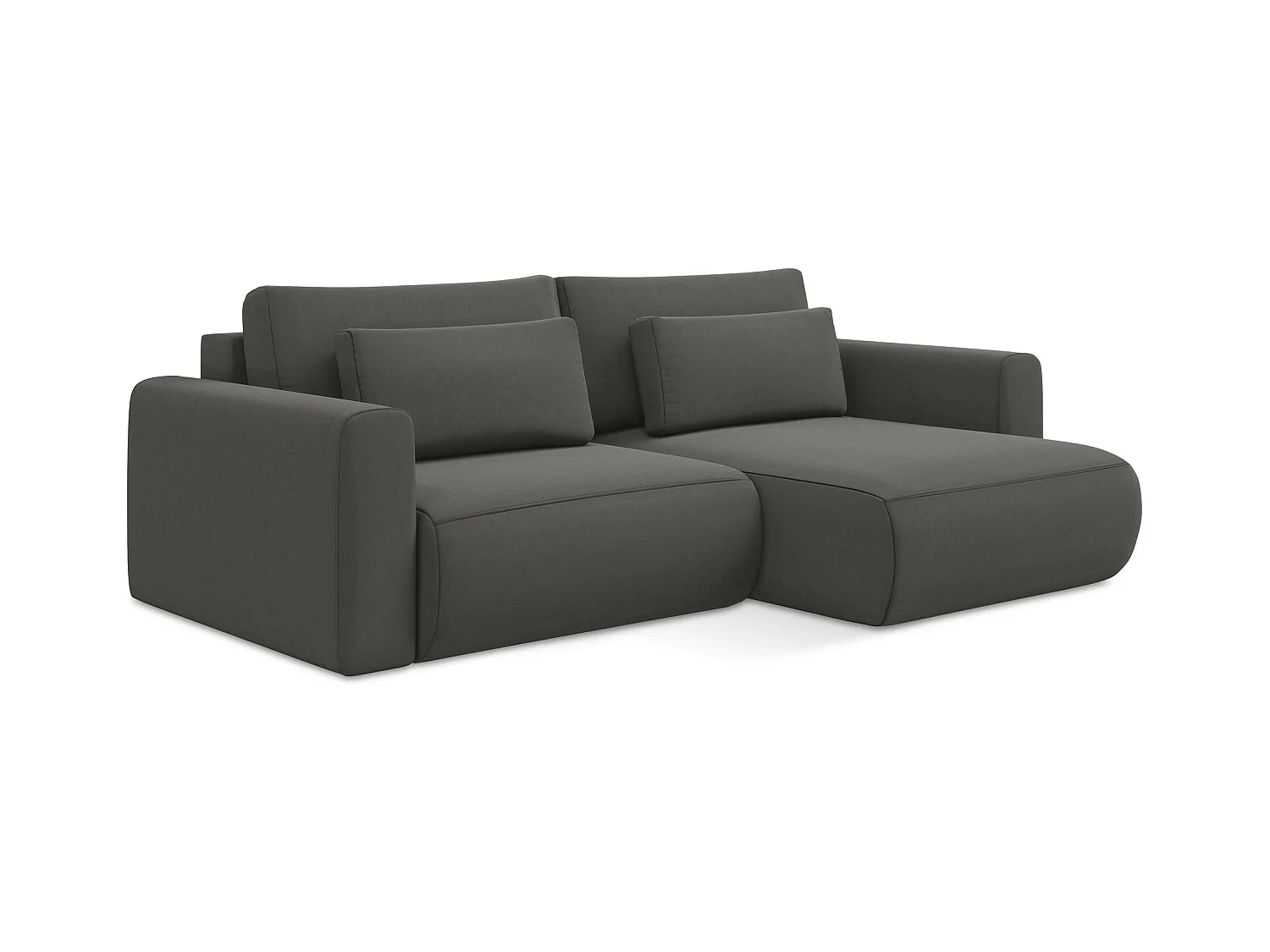 Canapé d’angle 2,5 places droit convertible en velours - acier - KAPUA