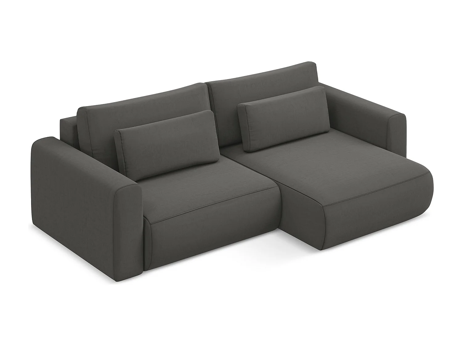 Canapé d’angle 2,5 places droit convertible en velours - acier - KAPUA