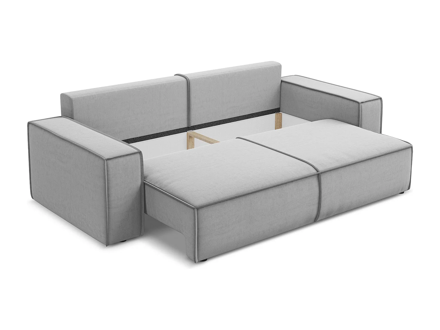 3-Sitzer Sofa mit Schlaffunktion - - Samt - Grau - KIMO