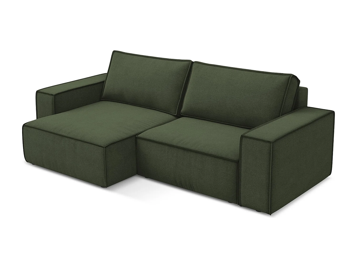2-Sitzer Ecksofa mit Schlaffunktion - Ecke Links - Strukturstoff - Olive - KIMO