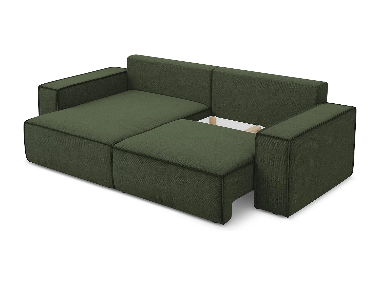 2-Sitzer Ecksofa mit Schlaffunktion - Ecke Links - Strukturstoff - Olive - KIMO
