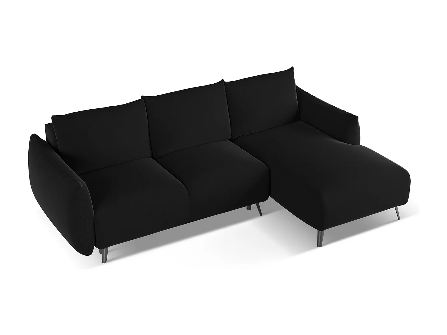 Sofá esquinero convertible 3 plazas derecho de terciopelo negro - MALIE