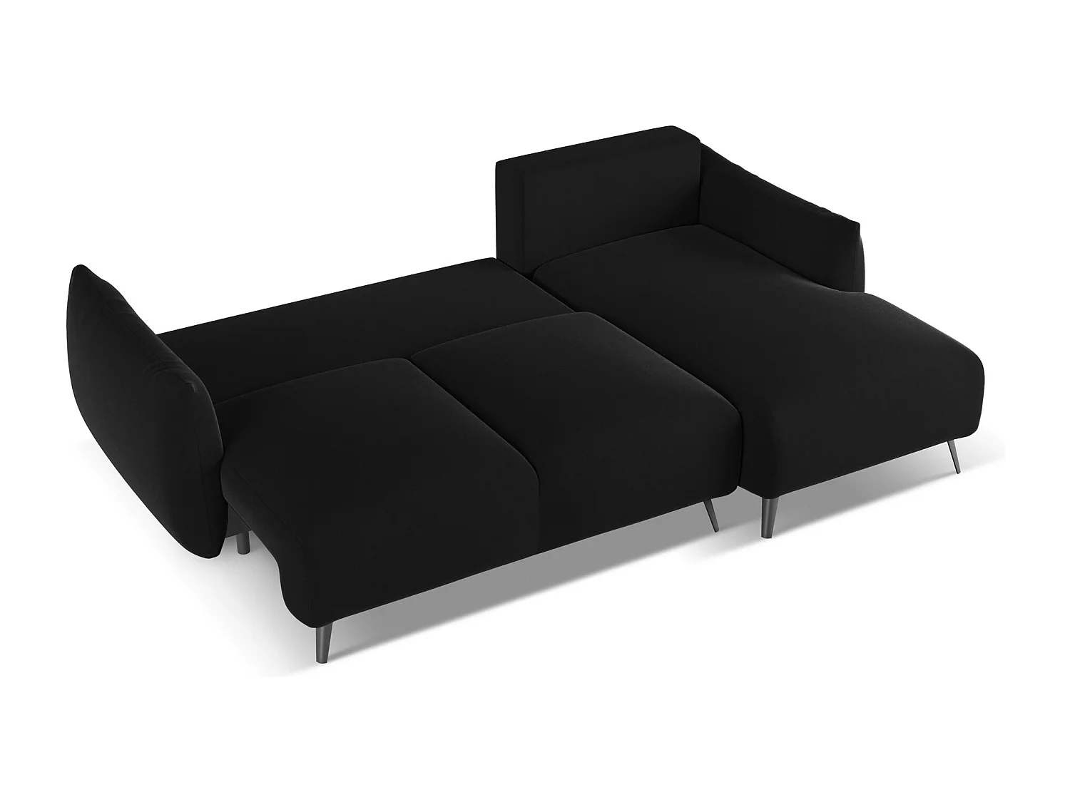 Sofá esquinero convertible 3 plazas derecho de terciopelo negro - MALIE