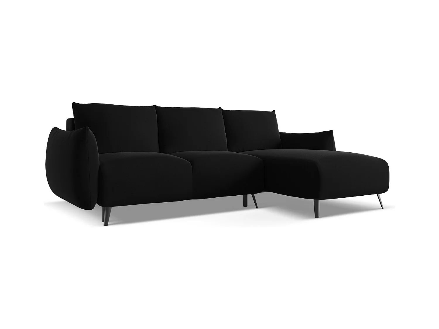 Canapé d'angle droit convertible en velours - noir - MALIE