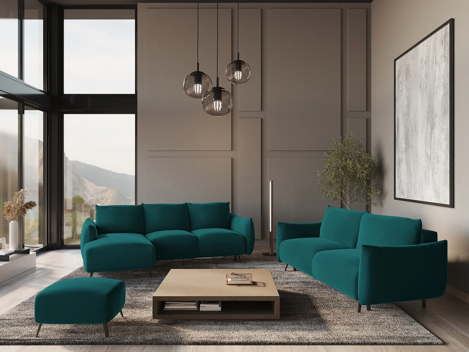 3-Sitzer Ecksofa mit Schlaffunktion - Ecke Links - Samt - Marine - MALIE