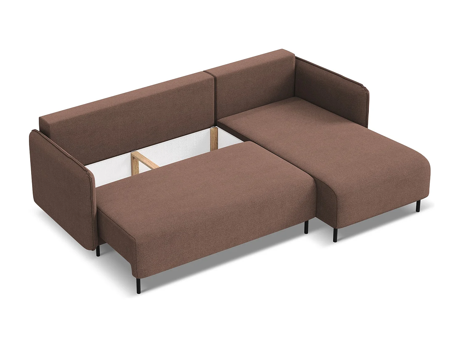 Ecksofa mit Schlaffunktion - Ecke Rechts - Strukturstoff - Puderrosa - LUANA