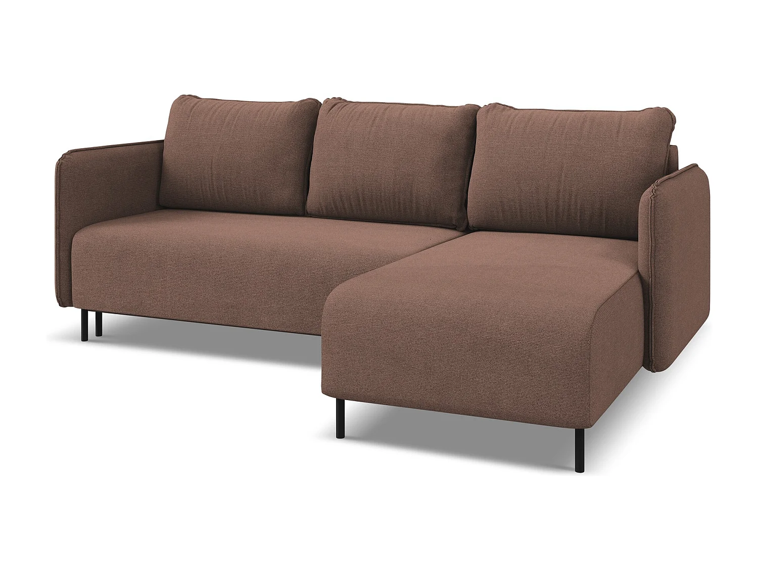 Canapé d'angle droit convertible en tissu texturé - rose poudré - LUANA