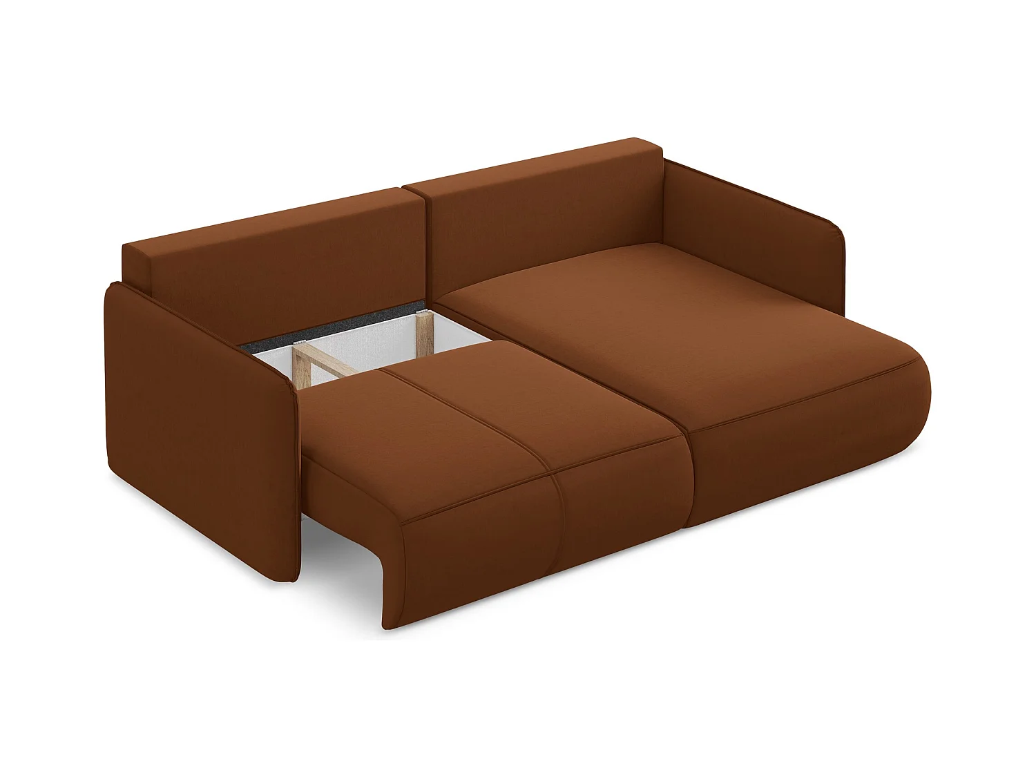 2,5-Sitzer Ecksofa mit Schlaffunktion - Ecke Rechts - Samt - Terrakotta - NANEA