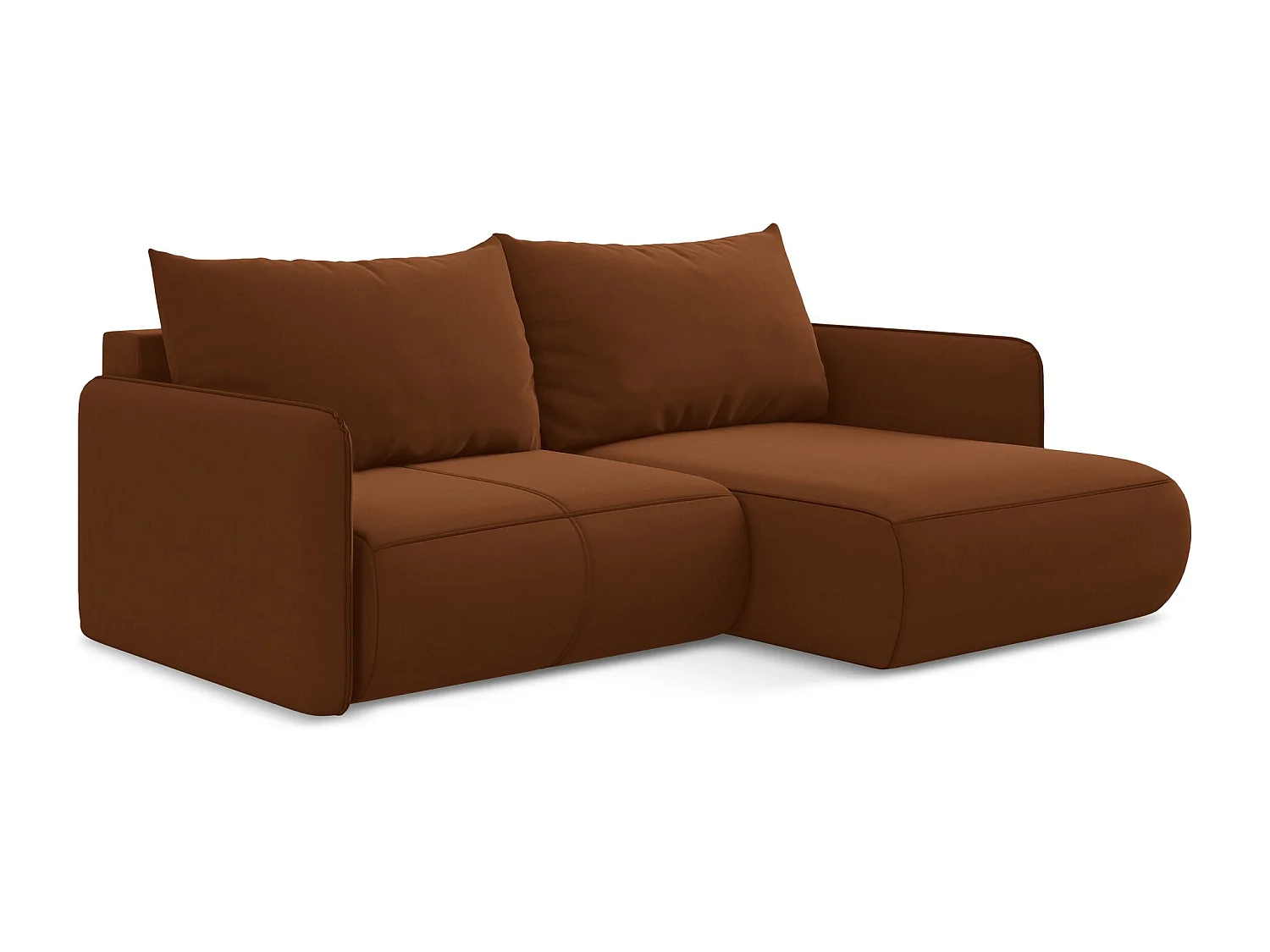 Canapé d’angle 2,5 places droit convertible en velours - terre cuite - NANEA