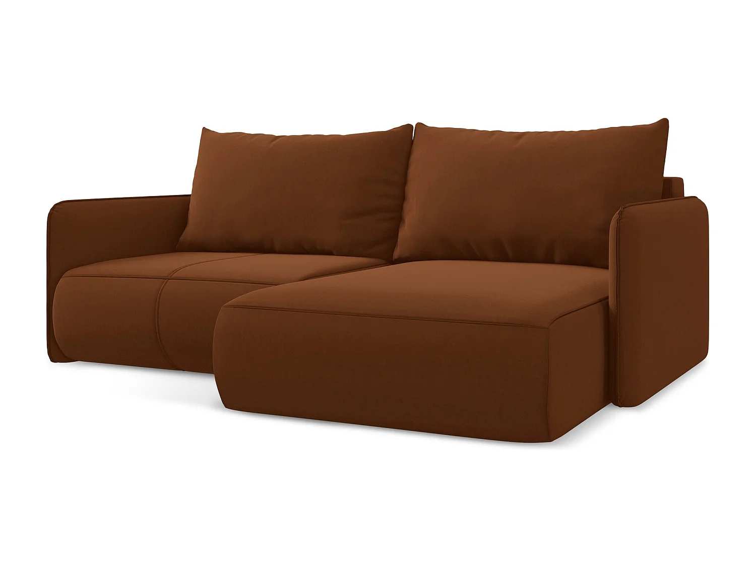 Canapé d’angle 2,5 places droit convertible en velours - terre cuite - NANEA