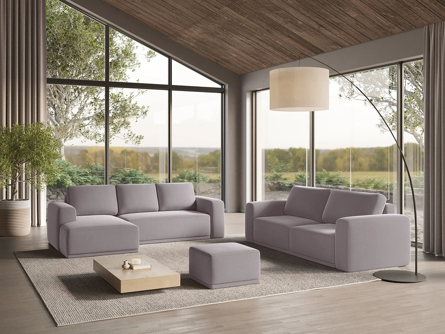 3-Sitzer Ecksofa mit Schlaffunktion - Ecke Links - Samt - Lavendel - KAILA