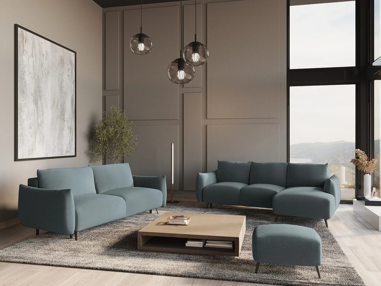 Ecksofa mit Schlaffunktion - Ecke Rechts - Chenille - Jeans - MALIE