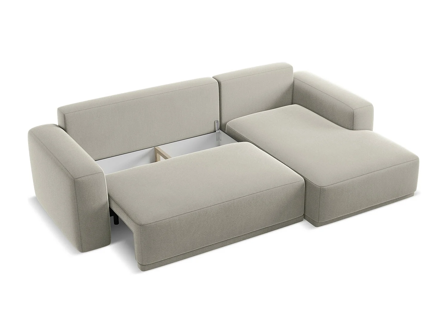 Narożnik prawostronny z funkcją spania - z tkaniny welwetowej - perłowy - KAILA