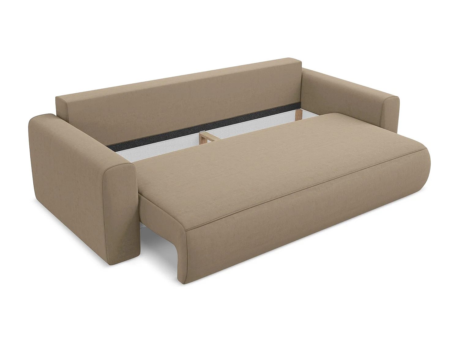 3-Sitzer Sofa mit Schlaffunktion - - Samt - Hell beige - KAPUA