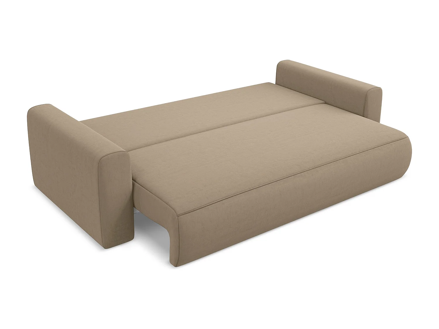 3-Sitzer Sofa mit Schlaffunktion - - Samt - Hell beige - KAPUA