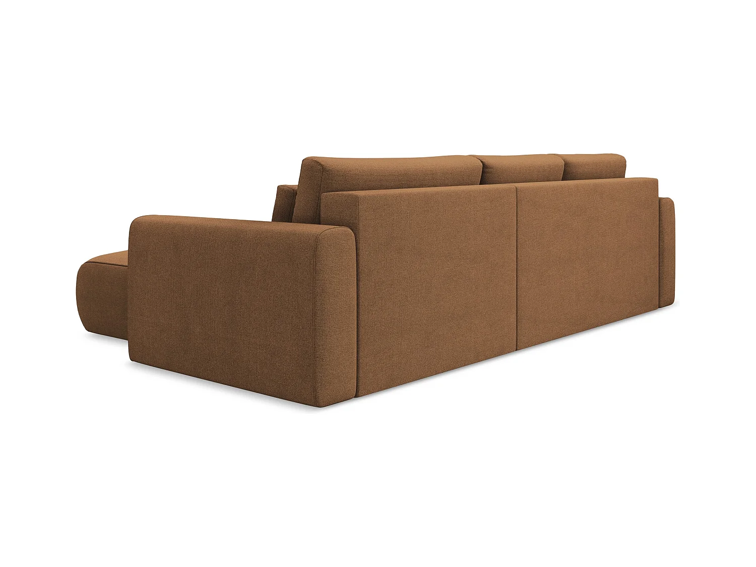 Canapé d’angle 3 places droit convertible en tissu texturé - terracotta foncé - KAPUA