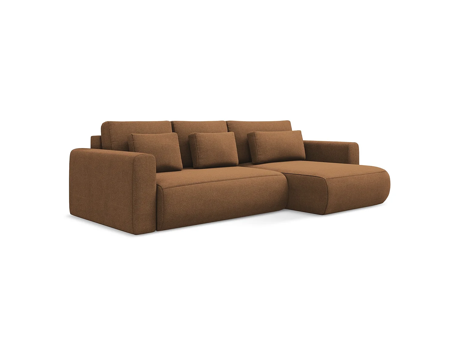 Canapé d'angle droit convertible en tissu texturé - terre cuite - PERUGIA