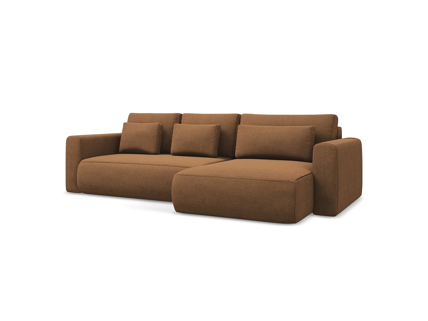 Canapé d'angle droit convertible en tissu texturé - terre cuite - PERUGIA