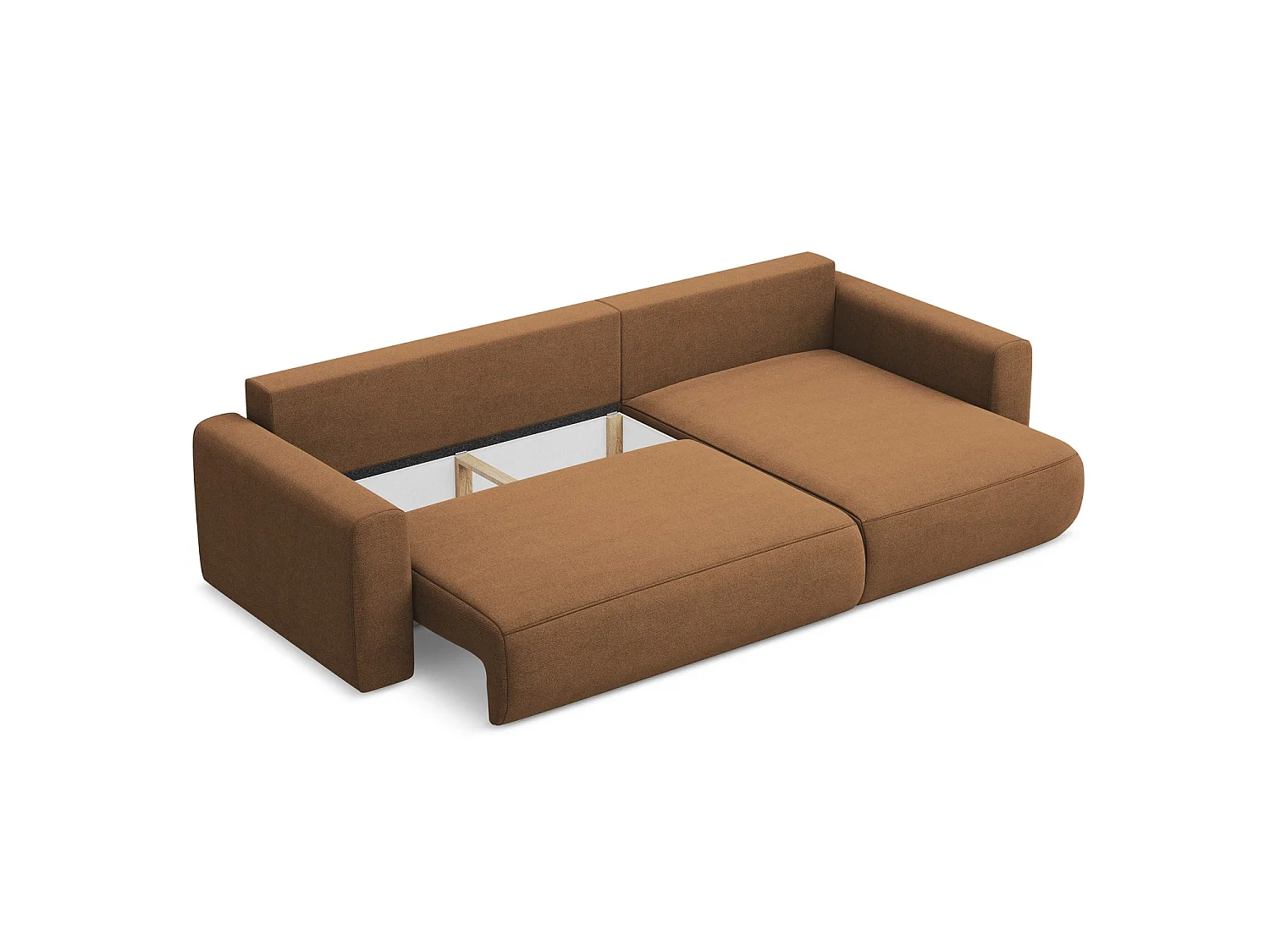 Canapé d'angle droit convertible en tissu texturé - terre cuite - PERUGIA