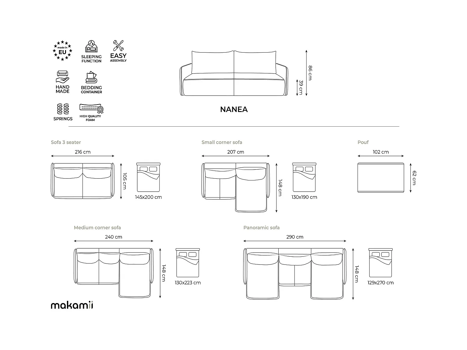 3-Sitzer Ecksofa mit Schlaffunktion - Ecke Links - Strukturstoff - Puderrosa - NANEA