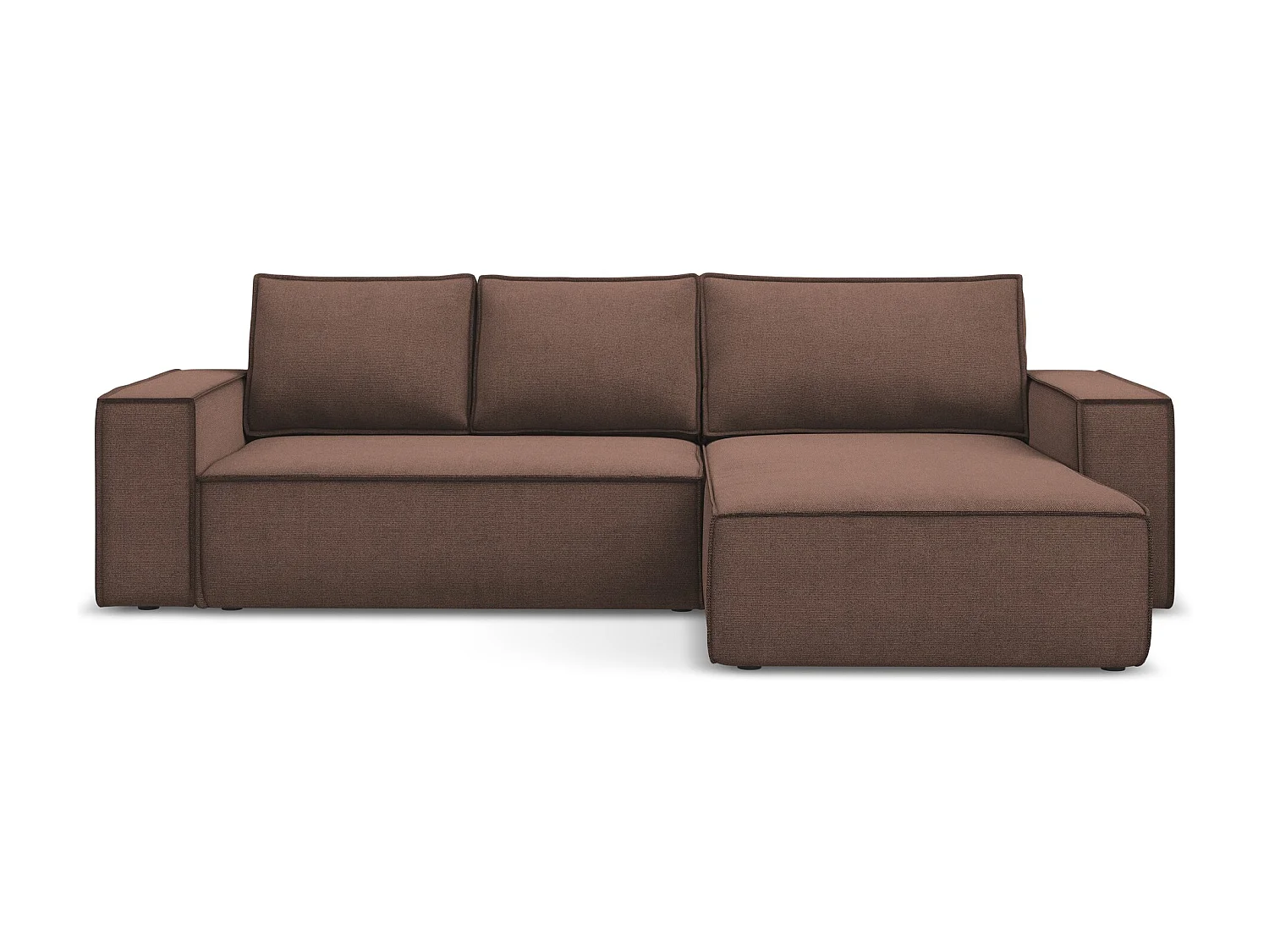 Canapé d’angle 3 places droit convertible en tissu texturé - rose poudré - KIMO