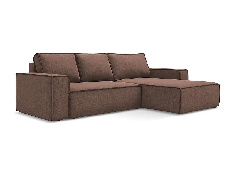 Canapé d’angle 3 places droit convertible en tissu texturé - rose poudré - KIMO