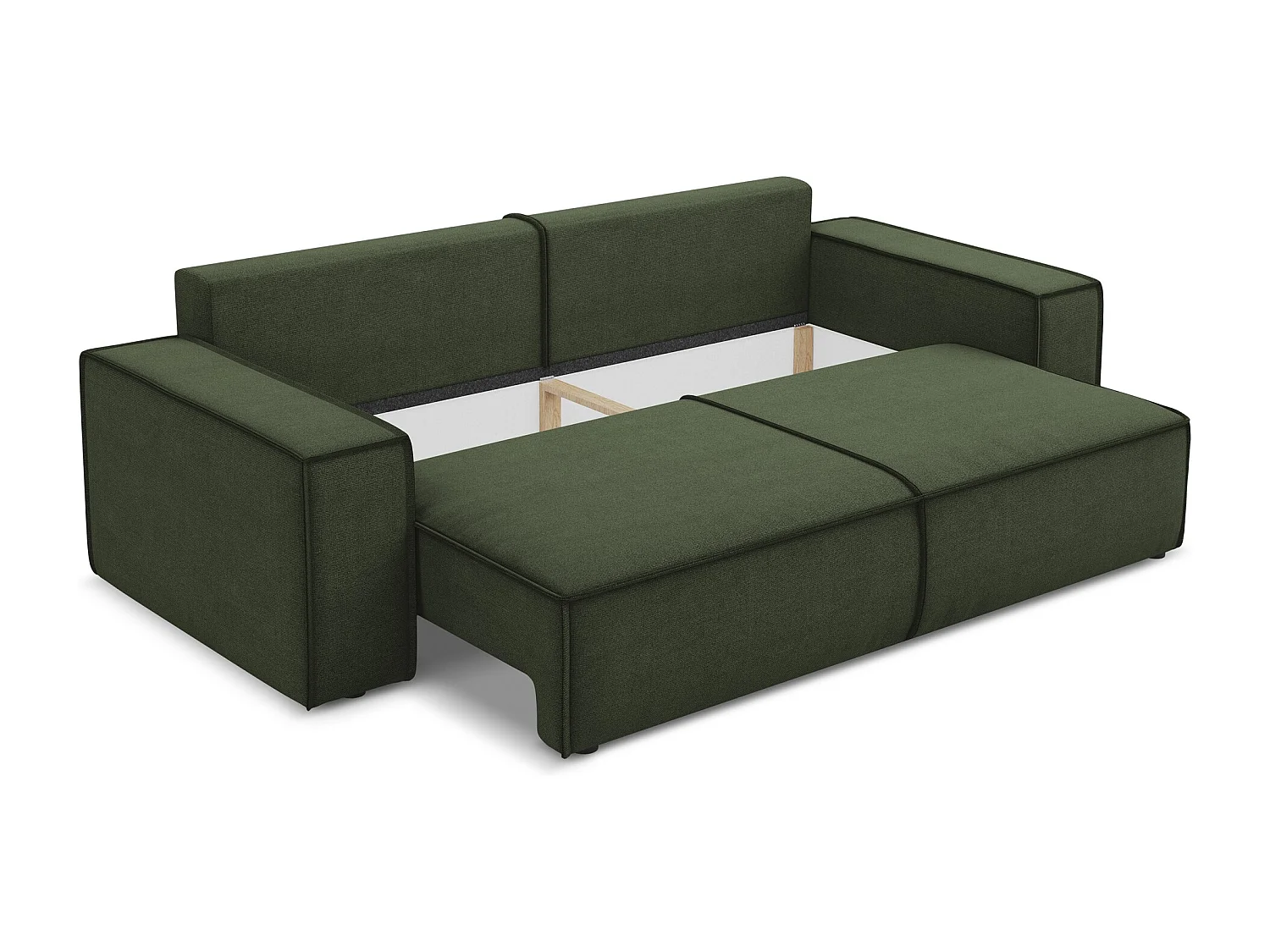 3-Sitzer Sofa mit Schlaffunktion - - Strukturstoff - Olive - KIMO