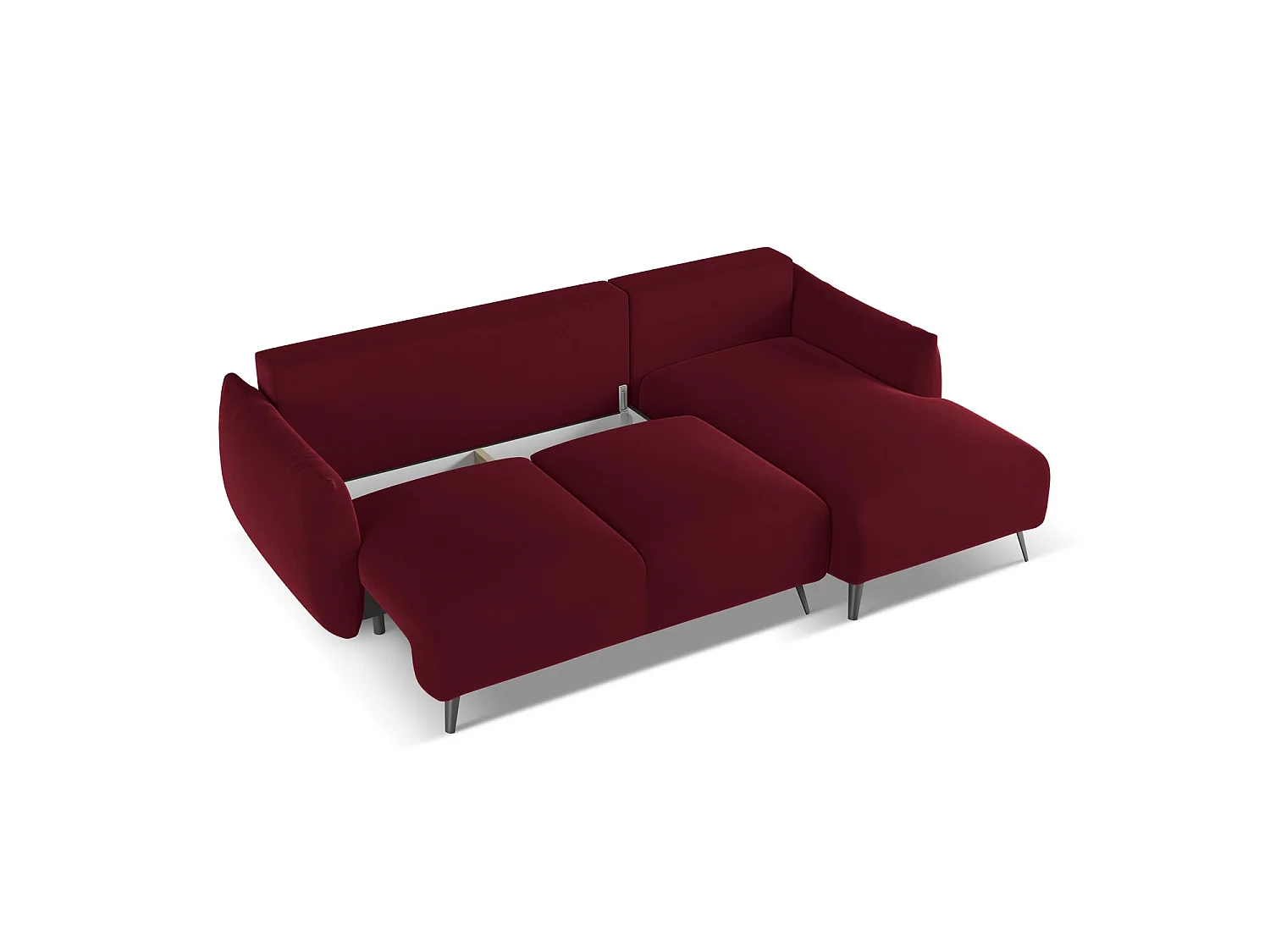 Ecksofa mit Schlaffunktion - Ecke Rechts - Samt - Burgund - GENOVA