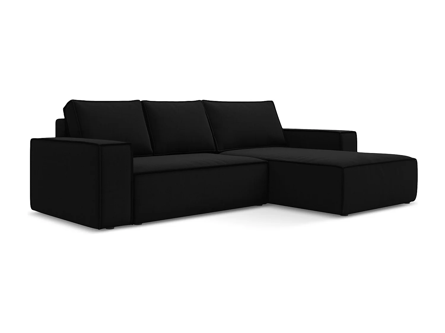 Ecksofa mit Schlaffunktion - Ecke Rechts - Samt - Schwarz - KIMO