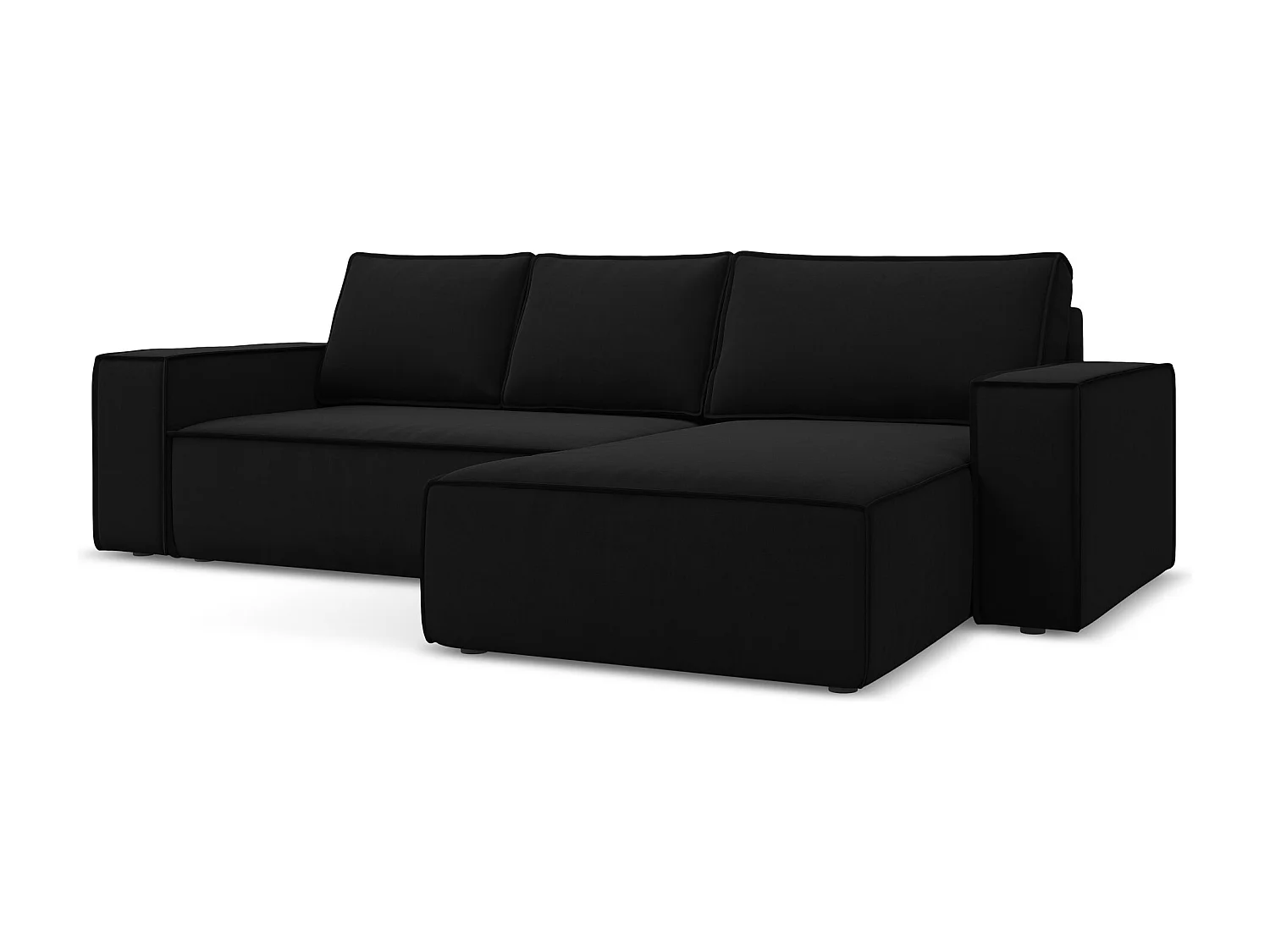 Ecksofa mit Schlaffunktion - Ecke Rechts - Samt - Schwarz - KIMO