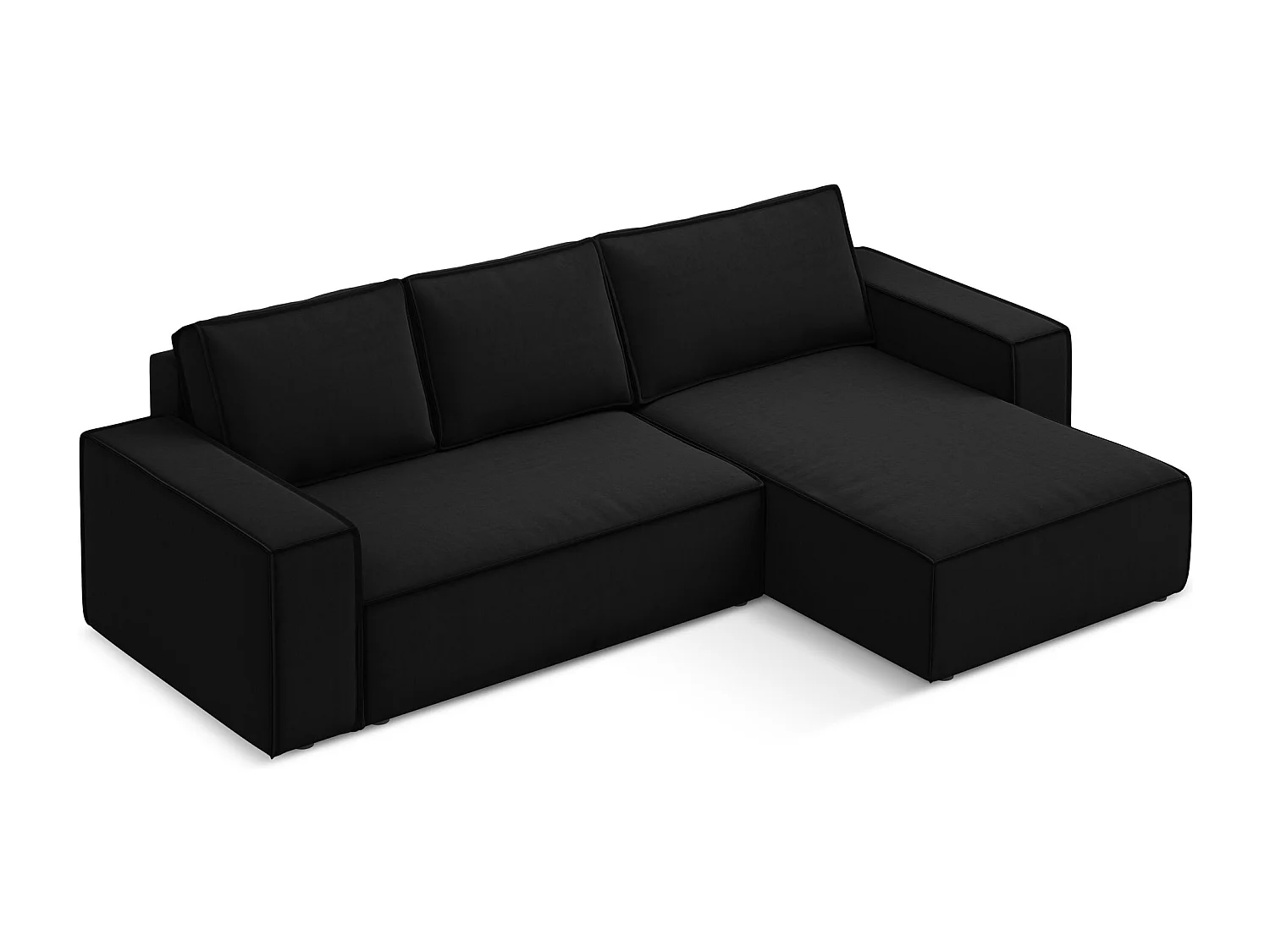 Ecksofa mit Schlaffunktion - Ecke Rechts - Samt - Schwarz - KIMO