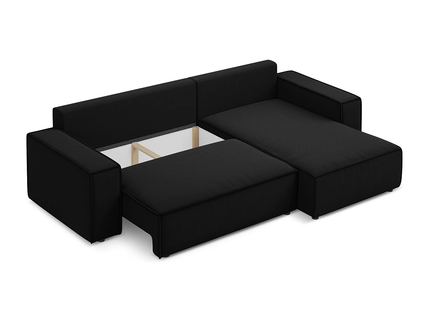 Ecksofa mit Schlaffunktion - Ecke Rechts - Samt - Schwarz - KIMO