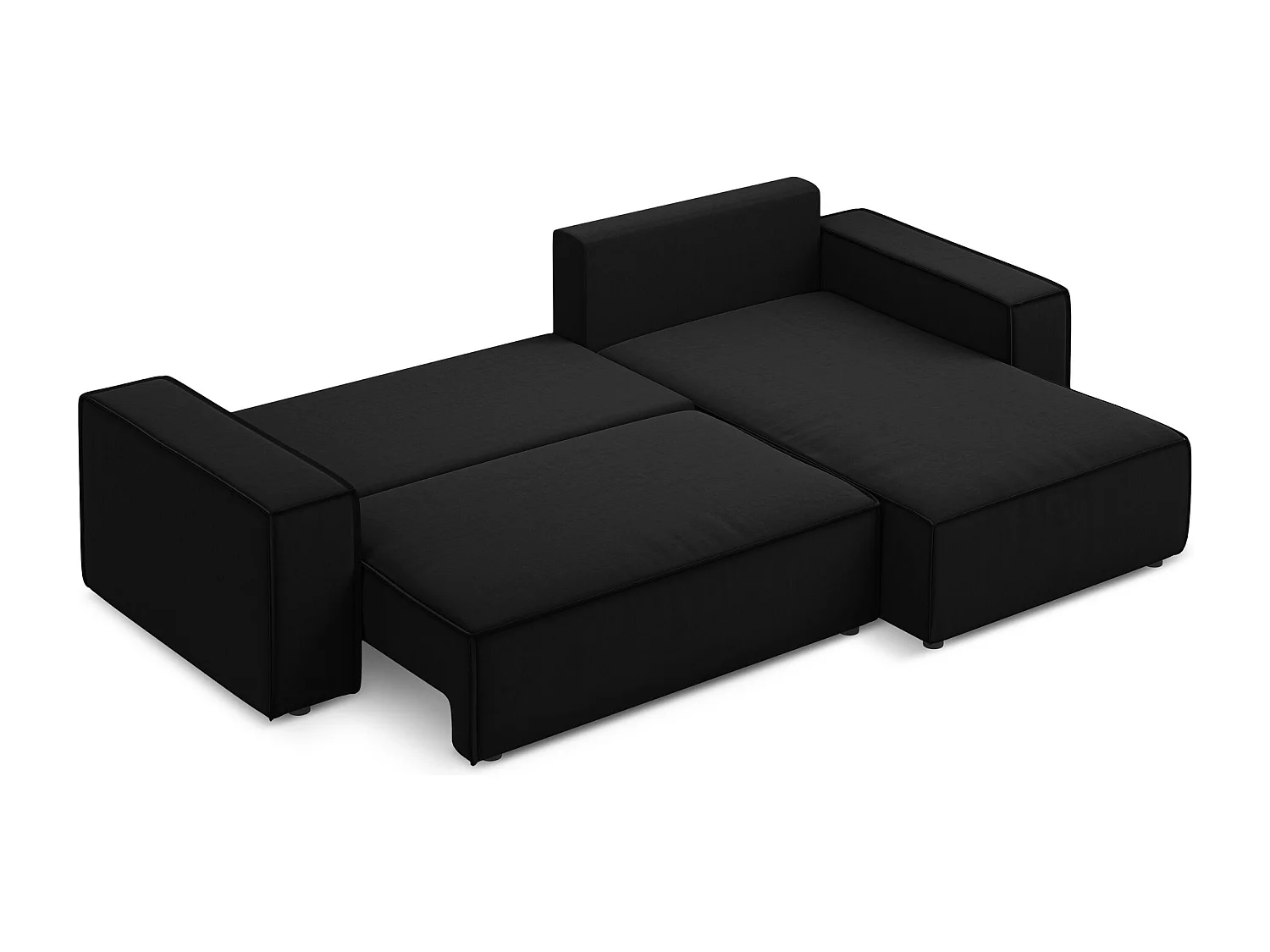 Ecksofa mit Schlaffunktion - Ecke Rechts - Samt - Schwarz - KIMO