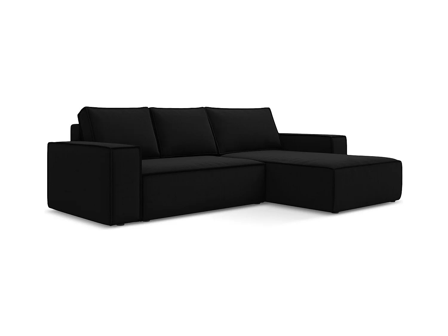 Ecksofa mit Schlaffunktion - Ecke Rechts - Samt - Schwarz - KIMO
