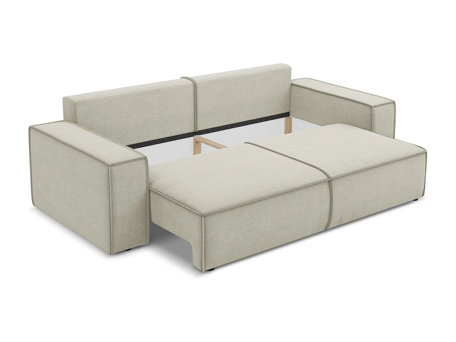 Canapé 3 places convertible en tissu texturé - beige clair - KIMO