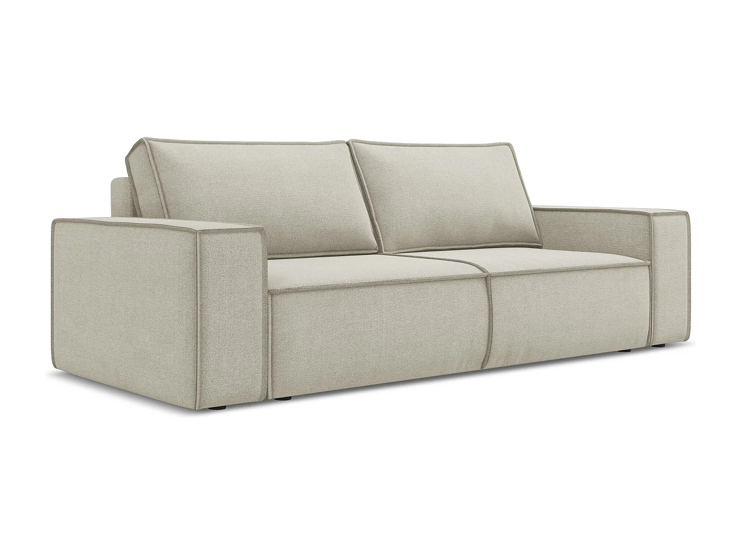 Driezits-slaapbank van lichtbeige textuurstof - KIMO