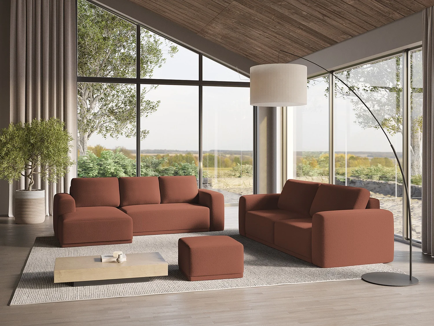 3-Sitzer Ecksofa mit Schlaffunktion - Ecke Links - Chenille - Gedämpftes Rosa - KAILA