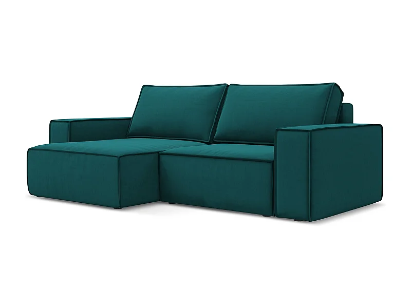 2-Sitzer Ecksofa mit Schlaffunktion - Ecke Links - Samt - Marine - KIMO