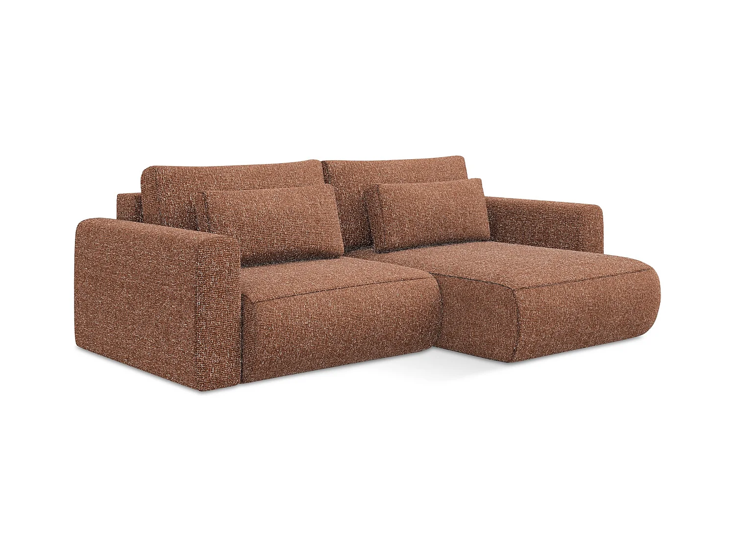 Canapé d’angle 2,5 places droit convertible en tissu texturé - terre cuite - KAPUA