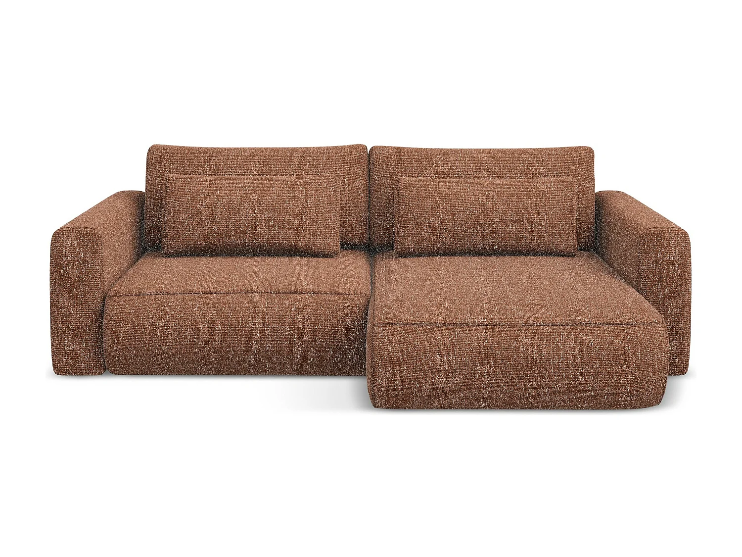 Canapé d’angle 2,5 places droit convertible en tissu texturé - terre cuite - KAPUA