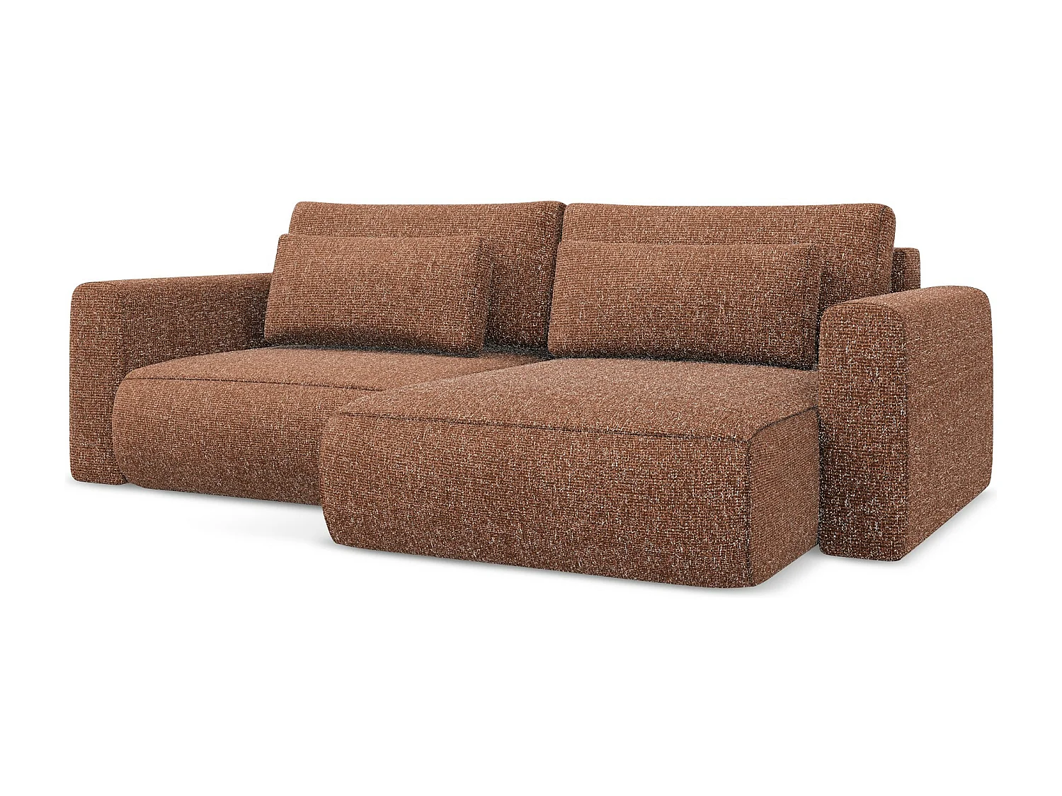 Canapé d’angle 2,5 places droit convertible en tissu texturé - terre cuite - KAPUA